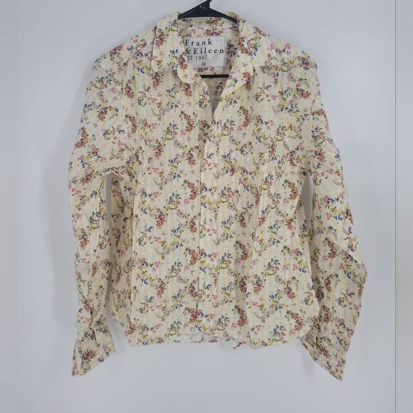 Frank & Eileen Floral Stripe Cotton Button Up Shirt M - Picture 3 of 11